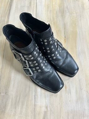 Zodiac Adele woman’s genuine leather studded buckle square toe bootie